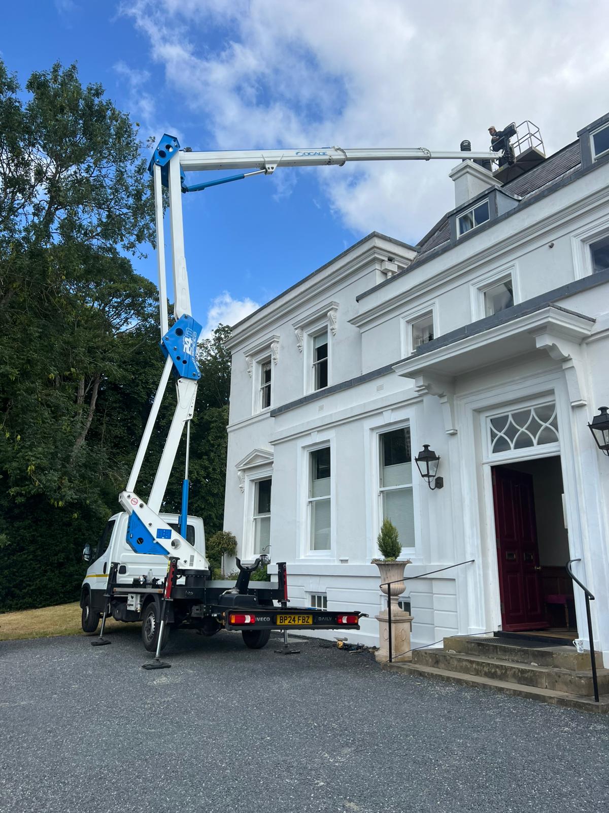 Chimney repair from cherry picker in Virginia Water